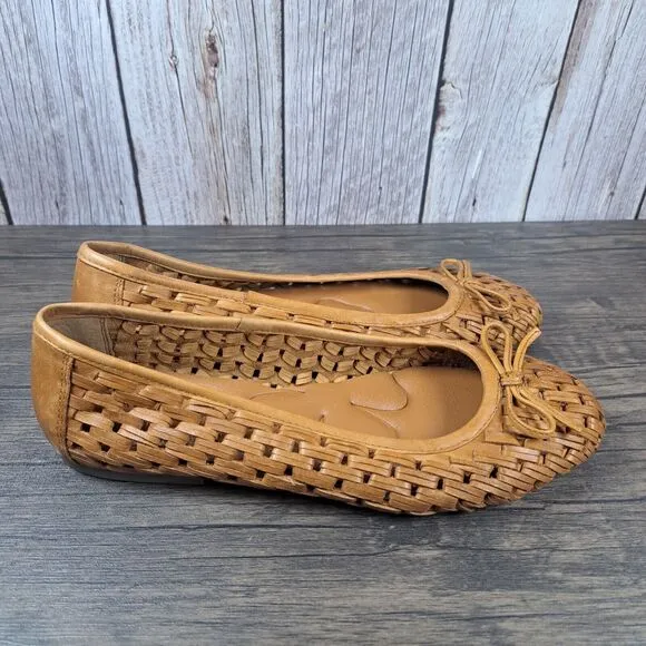 Lucky Brand Mogeni Leather Woven Ballet Flats Women's Sz 7.5 Tan (NWOB)