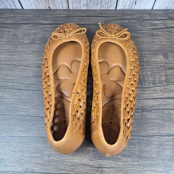 Lucky Brand Mogeni Leather Woven Ballet Flats Women's Sz 7.5 Tan (NWOB)