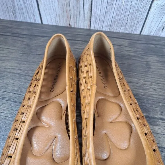 Lucky Brand Mogeni Leather Woven Ballet Flats Women's Sz 7.5 Tan (NWOB)