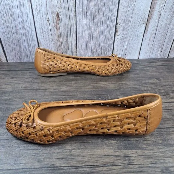 Lucky Brand Mogeni Leather Woven Ballet Flats Women's Sz 7.5 Tan (NWOB)