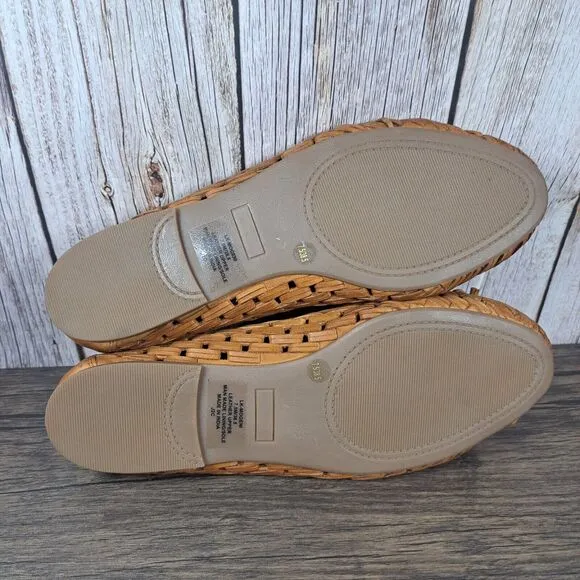 Lucky Brand Mogeni Leather Woven Ballet Flats Women's Sz 7.5 Tan (NWOB)