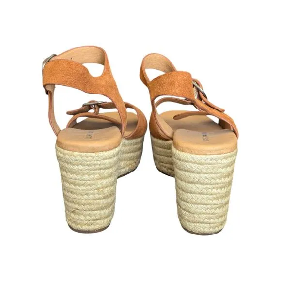 Lucky Brand Naveah Espadrille Sandals Carmel Brown Tan Open Toe Heels Womens 9