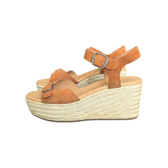 Lucky Brand Naveah Espadrille Sandals Carmel Brown Tan Open Toe Heels Womens 9