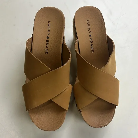 Lucky Brand Neeka Leather Wedge Espadrille Sandals - Size 7.5 - G82-6