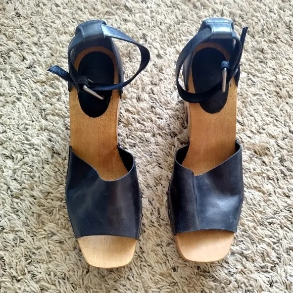 LUCKY BRAND NELORA Black Platform Heels Ankle Straps Sandals sz 9