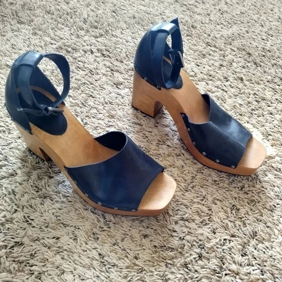 LUCKY BRAND NELORA Black Platform Heels Ankle Straps Sandals sz 9