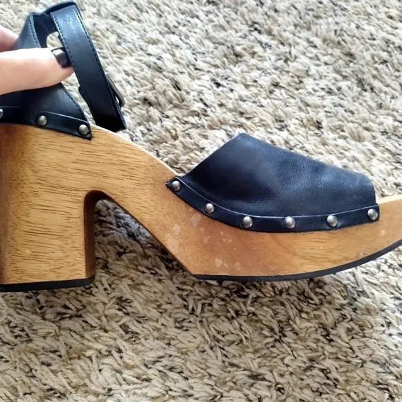 LUCKY BRAND NELORA Black Platform Heels Ankle Straps Sandals sz 9