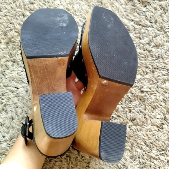 LUCKY BRAND NELORA Black Platform Heels Ankle Straps Sandals sz 9