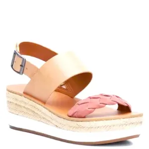 Lucky Brand Pink &amp; Tan Genuine Leather Braided Espadrille Sandals