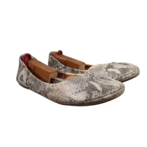 Lucky Brand Shoes Womens 8.5 Ballet Flats Slip On Emmie Leather Snake Print Grey