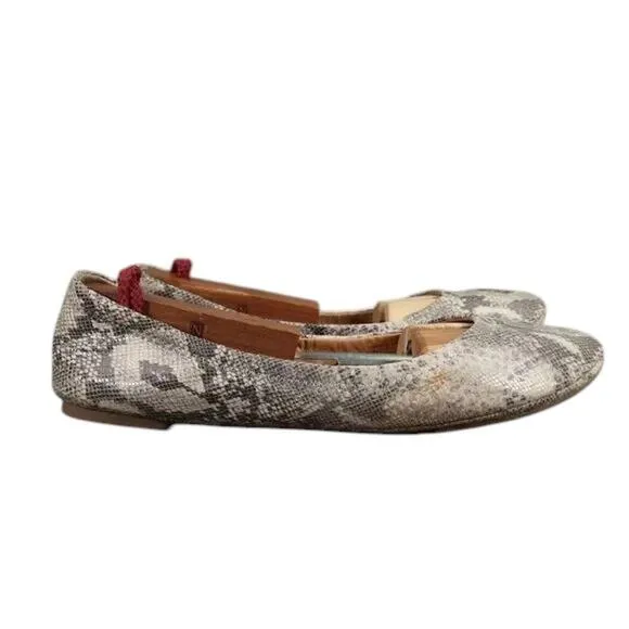 Lucky Brand Shoes Womens 8.5 Ballet Flats Slip On Emmie Leather Snake Print Grey