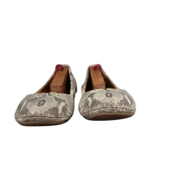 Lucky Brand Shoes Womens 8.5 Ballet Flats Slip On Emmie Leather Snake Print Grey