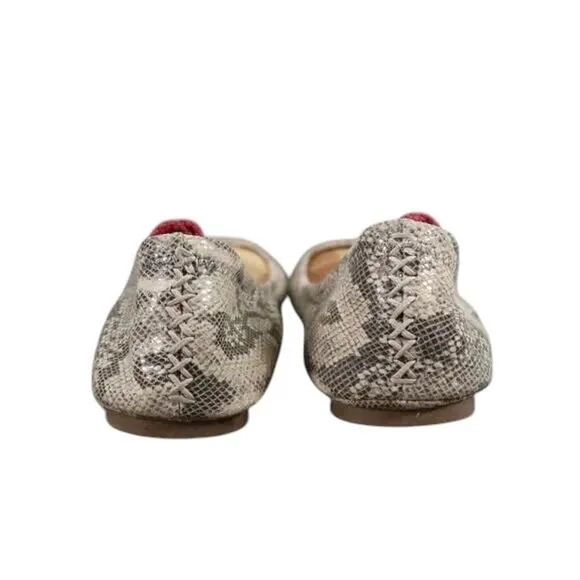 Lucky Brand Shoes Womens 8.5 Ballet Flats Slip On Emmie Leather Snake Print Grey