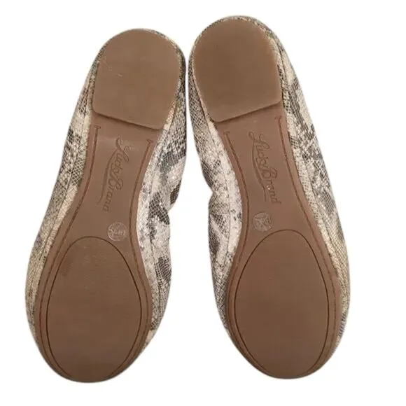 Lucky Brand Shoes Womens 8.5 Ballet Flats Slip On Emmie Leather Snake Print Grey