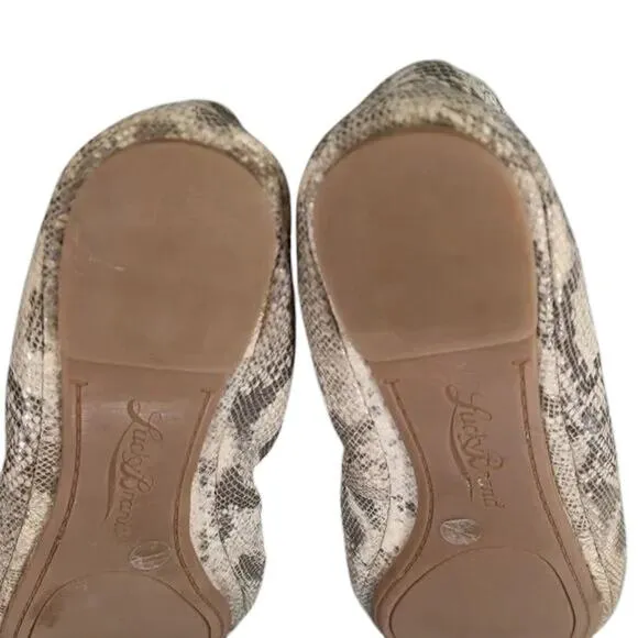Lucky Brand Shoes Womens 8.5 Ballet Flats Slip On Emmie Leather Snake Print Grey