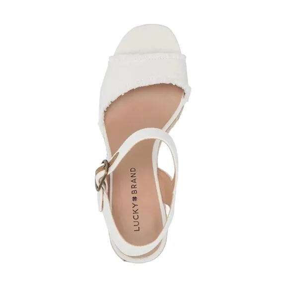 Lucky Brand Women's Moliey Espadrille Wedge Sandals White Canvas Size 5 1/2