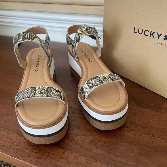 LUCKY BRAND TAMRI PLATFORM SANDALS IN NATURAL ALAMERA CUSHIONED SNAP STRAP SZ 7M