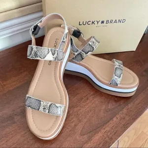 LUCKY BRAND TAMRI PLATFORM SANDALS IN NATURAL ALAMERA CUSHIONED SNAP STRAP SZ 7M