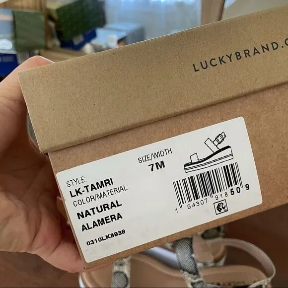 LUCKY BRAND TAMRI PLATFORM SANDALS IN NATURAL ALAMERA CUSHIONED SNAP STRAP SZ 7M