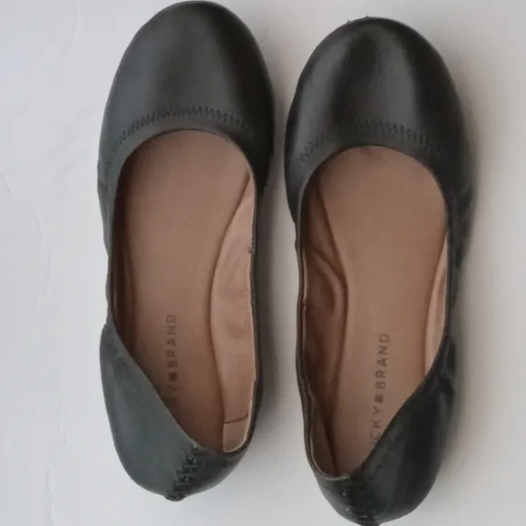 🩷💚⚜️Lucky Brand⚜️🩷💚Womens LK Emmie Ballet Flats Black Leather Round Sz 9.5