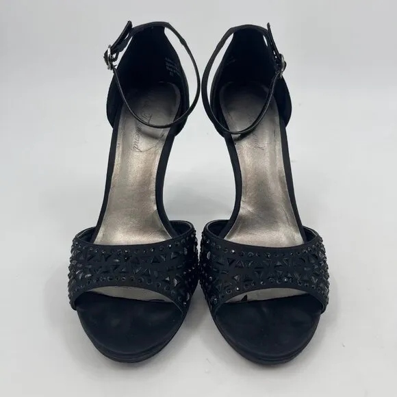 Lulu Townsend Black Stiletto Heels with Adjustable Strap | Peep Toe Design