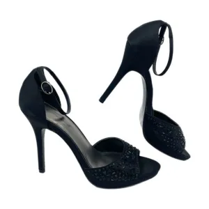 Lulu Townsend Black Stiletto Heels with Adjustable Strap | Peep Toe Design