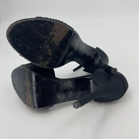 Lulu Townsend Black Stiletto Heels with Adjustable Strap | Peep Toe Design
