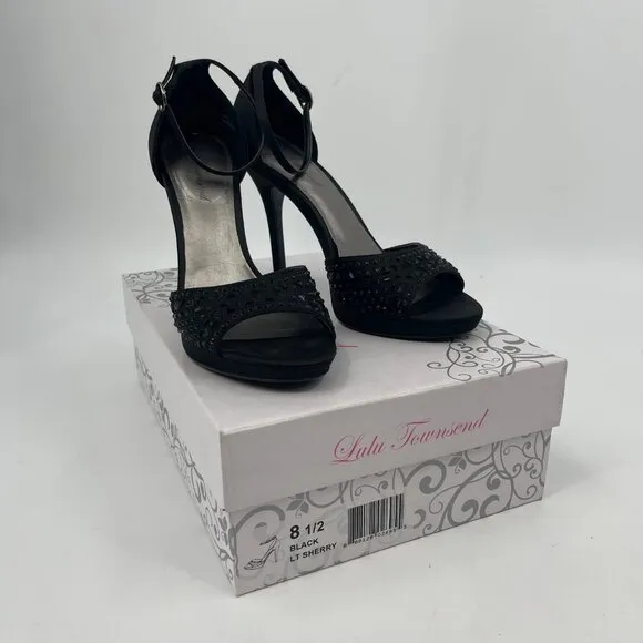 Lulu Townsend Black Stiletto Heels with Adjustable Strap | Peep Toe Design