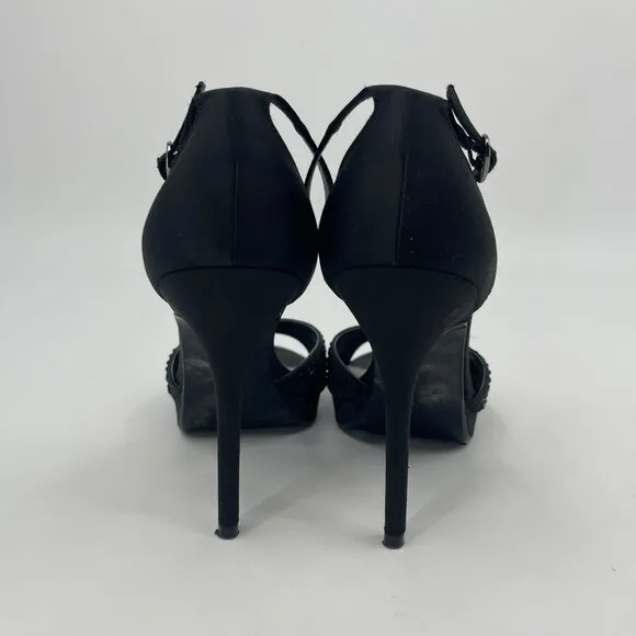 Lulu Townsend Black Stiletto Heels with Adjustable Strap | Peep Toe Design