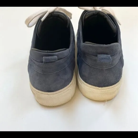 M. Gemi Quilted Suede Navy Blue Low Top Leather Sneakers Made in Italy 38