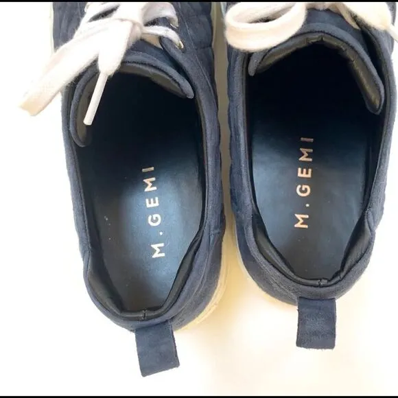 M. Gemi Quilted Suede Navy Blue Low Top Leather Sneakers Made in Italy 38