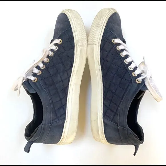 M. Gemi Quilted Suede Navy Blue Low Top Leather Sneakers Made in Italy 38