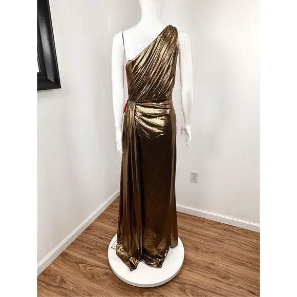 MAC DUGGAL METALLIC DRAPED ONE SHOULDER GRECIAN EVENING DRESS Size 10