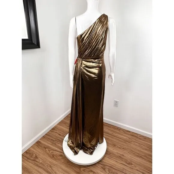 MAC DUGGAL METALLIC DRAPED ONE SHOULDER GRECIAN EVENING DRESS Size 10