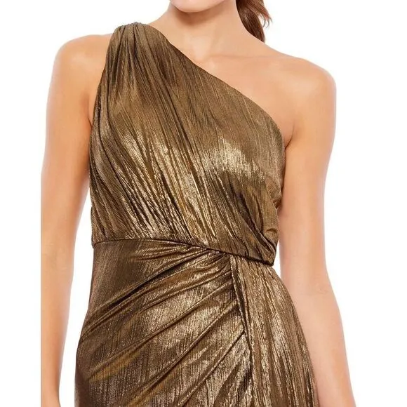 MAC DUGGAL METALLIC DRAPED ONE SHOULDER GRECIAN EVENING DRESS Size 10