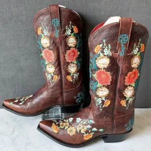 Macie Bean Snip Toe Floral Embroidery Cowboy Boots Sweet Sixteen-Women's Size 9