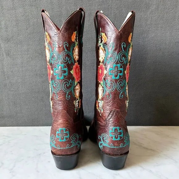Macie Bean Snip Toe Floral Embroidery Cowboy Boots Sweet Sixteen-Women's Size 9
