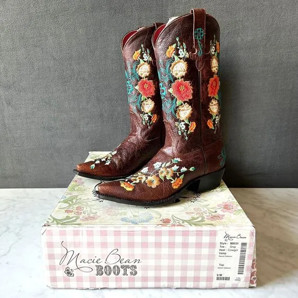 Macie Bean Snip Toe Floral Embroidery Cowboy Boots Sweet Sixteen-Women's Size 9