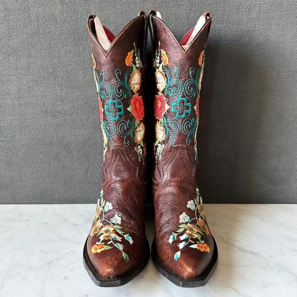 Macie Bean Snip Toe Floral Embroidery Cowboy Boots Sweet Sixteen-Women's Size 9