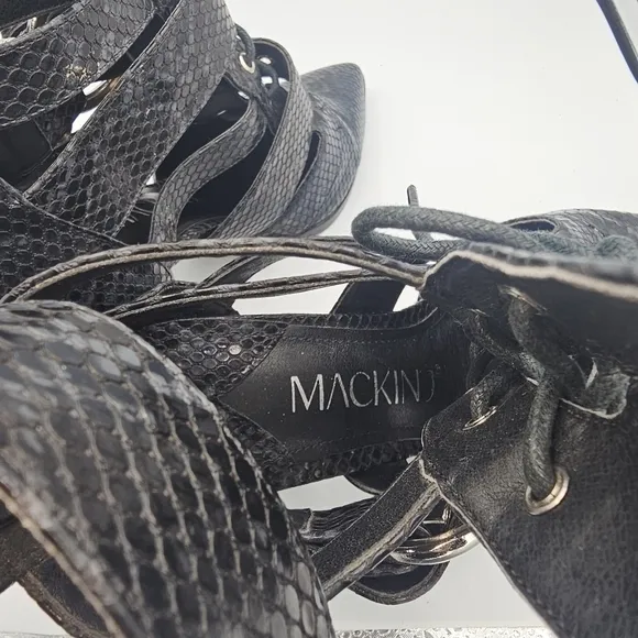 Mackin J Shoes Black Snake Lace Up and Buckle Ankle bootie size 7.5