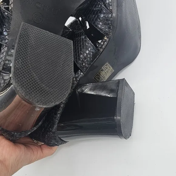 Mackin J Shoes Black Snake Lace Up and Buckle Ankle bootie size 7.5