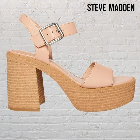 MADDEN Girl Grandview Stacked Wooden Platform Sandals in Nude