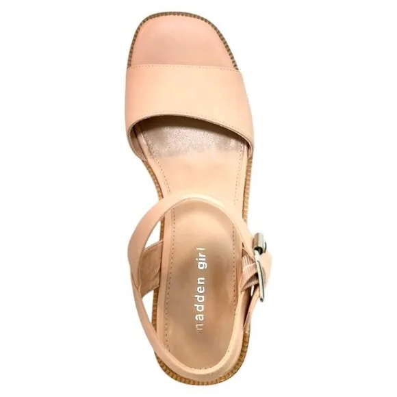 MADDEN GIRL GRANDVIEW Women's Platform Block Heels Sandals Size 9 Nude Paris