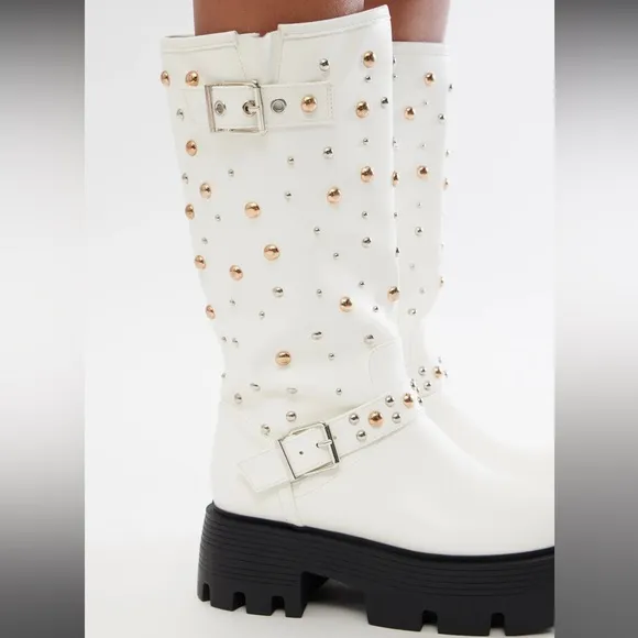 Maddox Studded Boots White