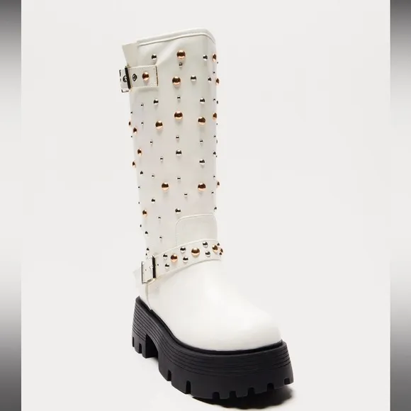 Maddox Studded Boots White