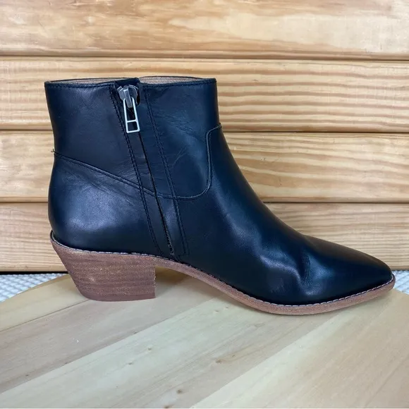 Madewell Charley Ankle Boots 8 US Pointed Side Zip Low Heel Black Leather K5307