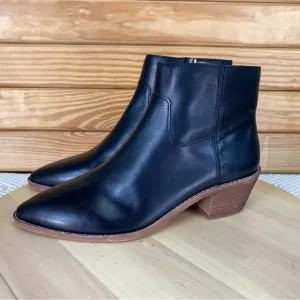 Madewell Charley Ankle Boots 8 US Pointed Side Zip Low Heel Black Leather K5307