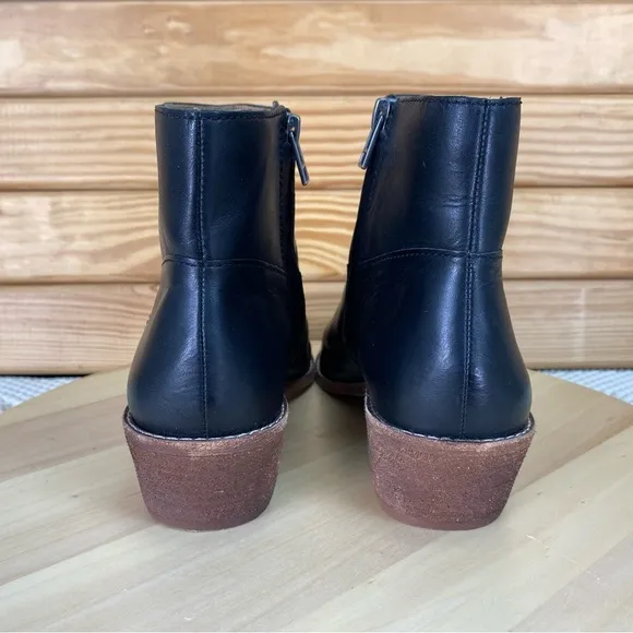 Madewell Charley Ankle Boots 8 US Pointed Side Zip Low Heel Black Leather K5307