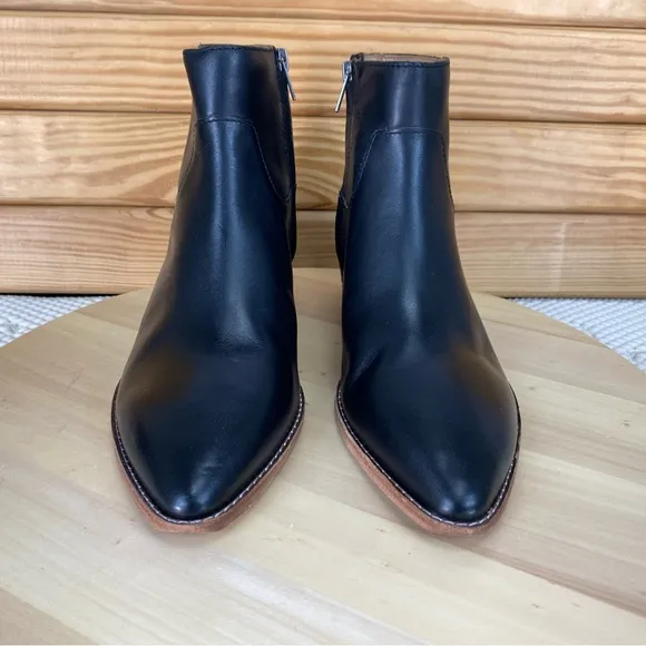 Madewell Charley Ankle Boots 8 US Pointed Side Zip Low Heel Black Leather K5307