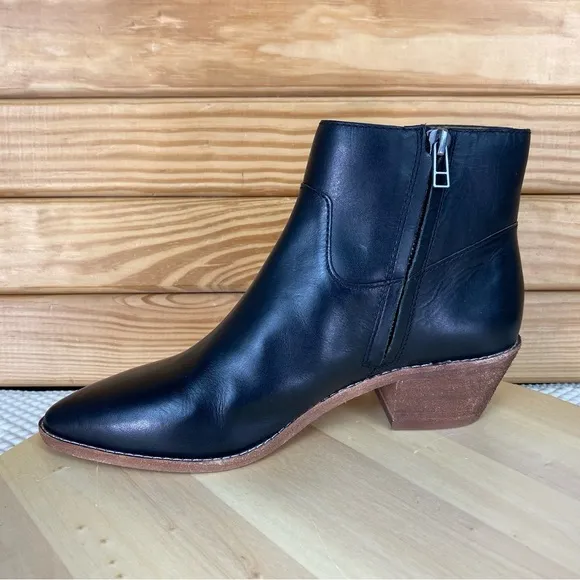 Madewell Charley Ankle Boots 8 US Pointed Side Zip Low Heel Black Leather K5307